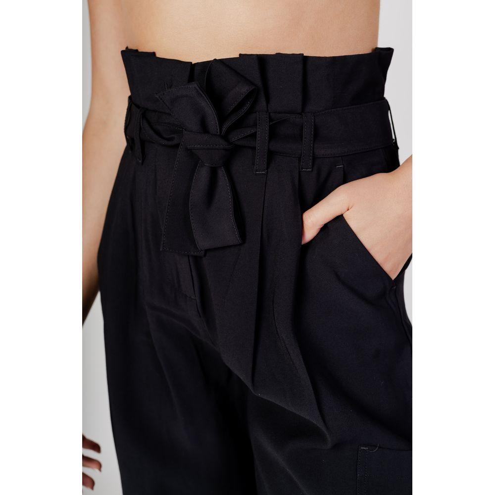 Vila Clothes Women's Regular Black Viscose Pants for Fall/Winter Collection, 93% Viscose, 7% Polyester, with Bow Detail