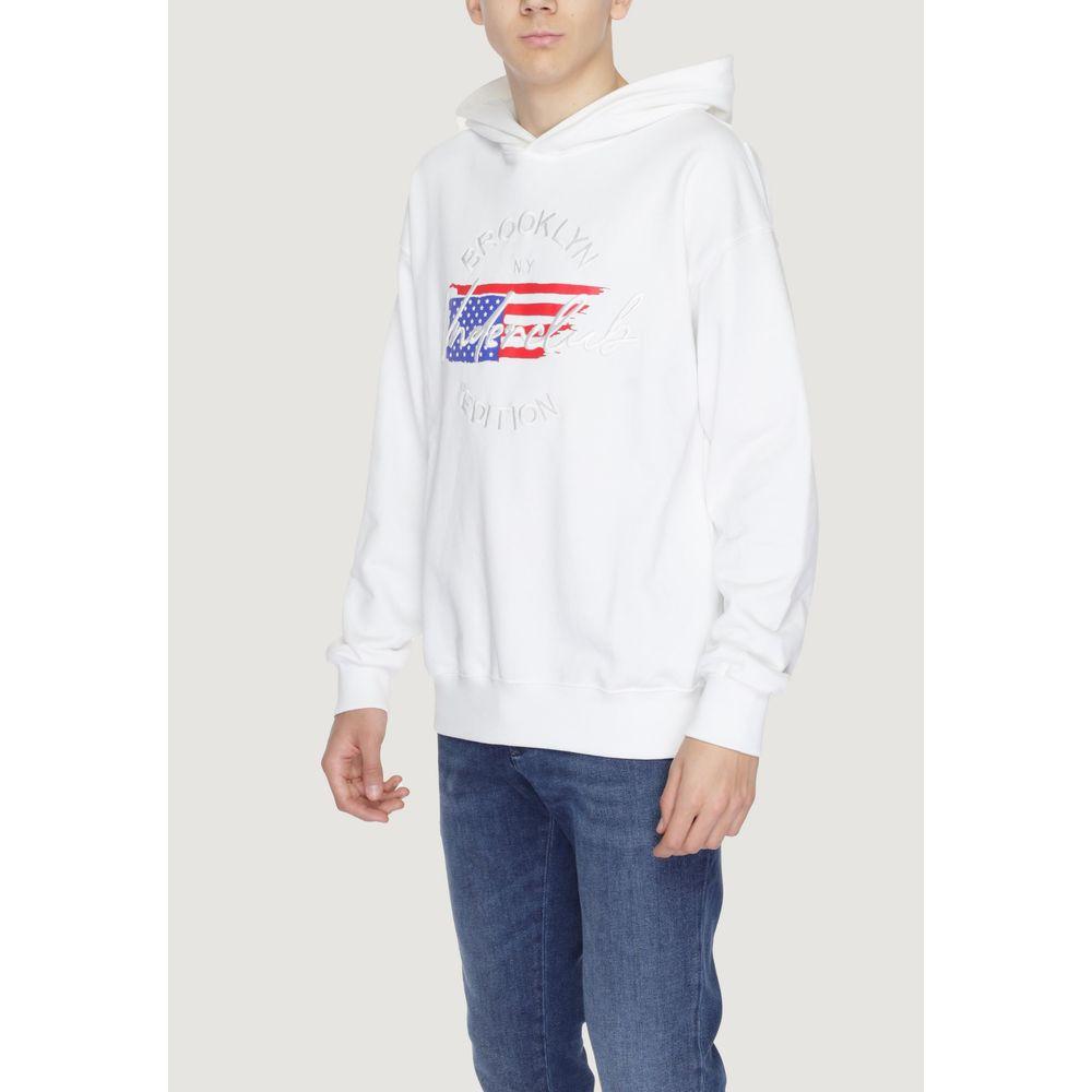 Man wearing Underclub White Cotton Sweater, spring/summer collection, hooded sweatshirt, made of 100% cotton.