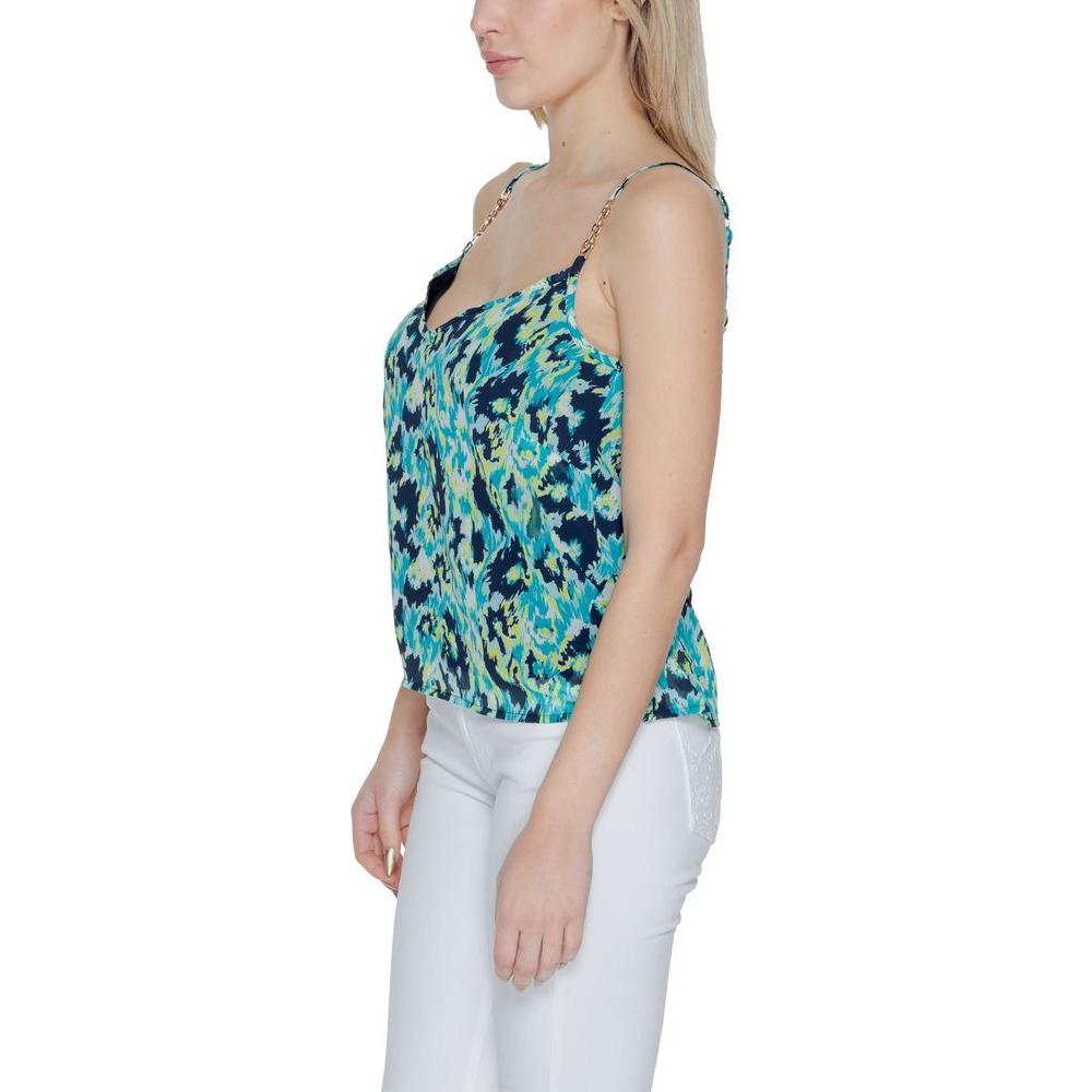 Morgan De Toi turquoise polyester tank top for women, spring/summer collection, side view showcasing style and fabric.