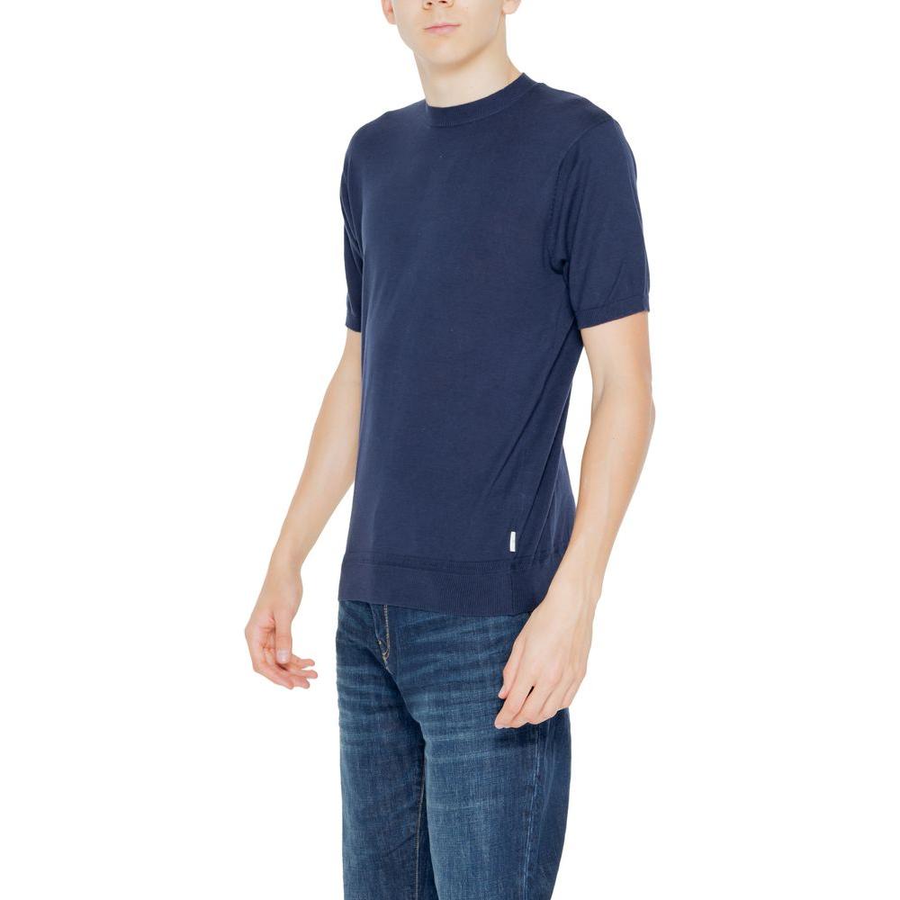 Hamaki-Ho men's short sleeve blue cotton T-shirt, perfect for spring/summer, featuring comfortable yarn sweater design.