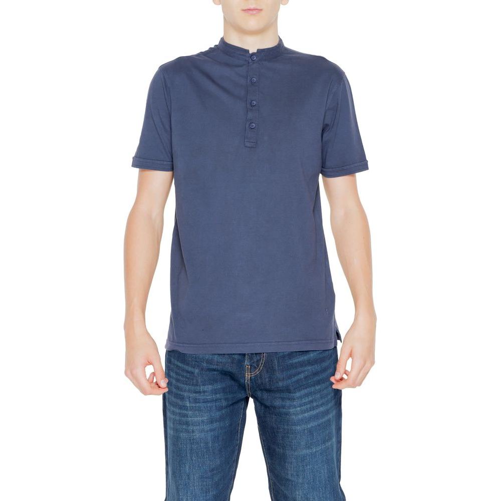 Hamaki-Ho blue cotton t-shirt for men, short-sleeve, 100% cotton, ideal for spring-summer collection.