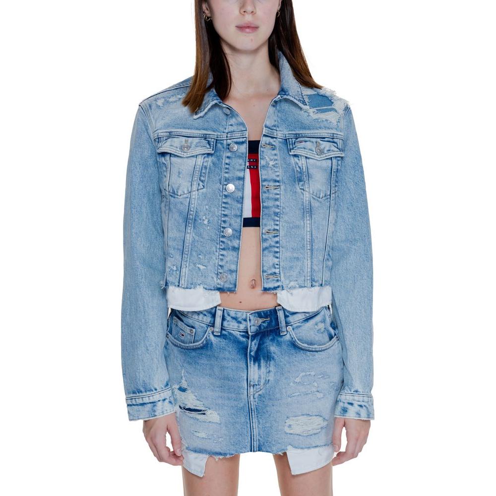 Tommy Hilfiger Jeans Light Blue Recycled Cotton Jackets & Coat Tommy Hilfiger Jeans Dark Gray