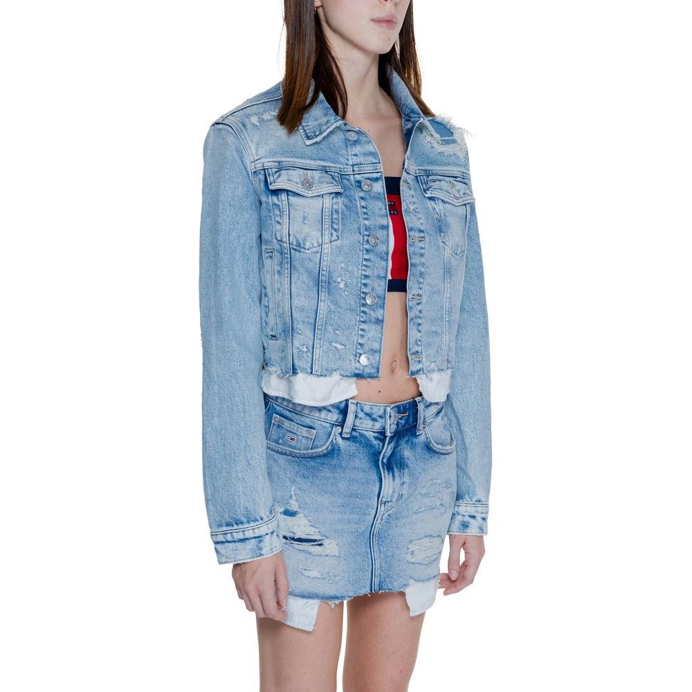 Tommy Hilfiger Jeans Light Blue Recycled Cotton Jackets & Coat Tommy Hilfiger Jeans Dark Gray