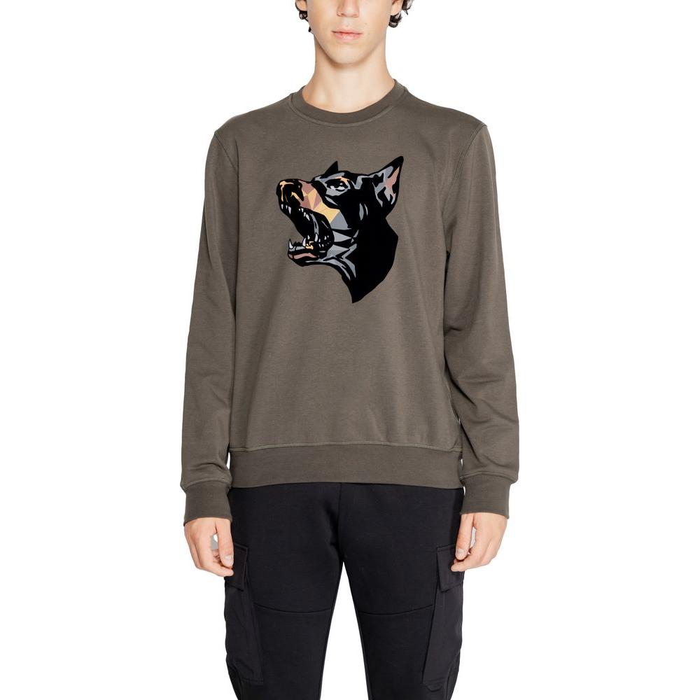 Antony Morato green cotton sweater, men's fall/winter collection, front view with graphic design.