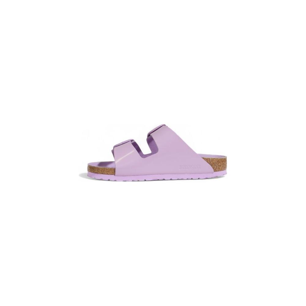 Women's Birkenstock purple vegan leather sandal from Fall/Winter collection, side view.