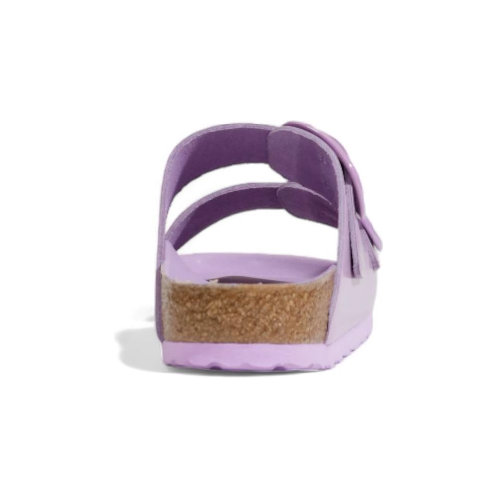Rear view of Birkenstock purple vegan leather sandal for women, part of the Fall/Winter collection, featuring cork sole.