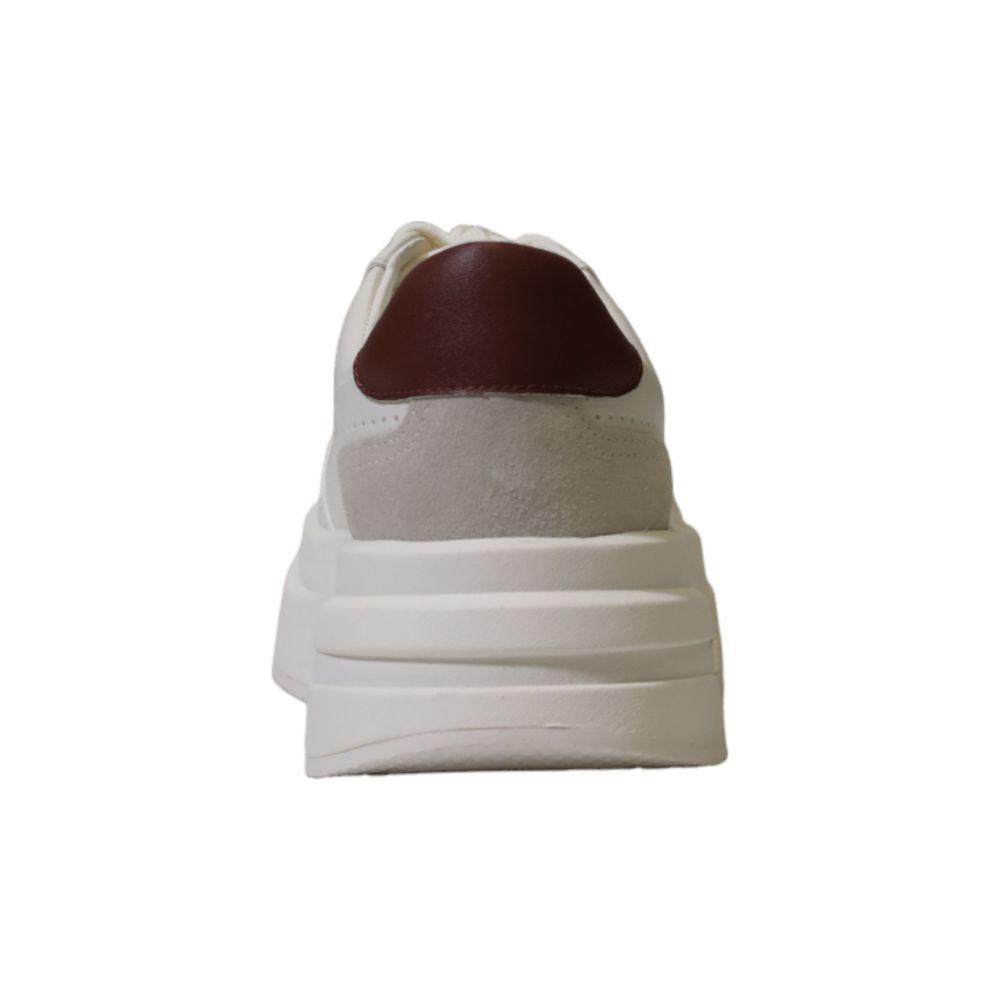 Rear view of ASH Bordeaux women’s sneaker in white leather, part of the Fall/Winter collection, highlighting the brown heel detail.