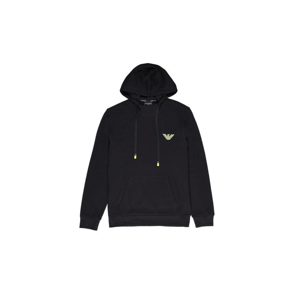 Emporio Armani Underwear men's black cotton and polyester hoodie with brand logo, perfect for a casual stylish look.