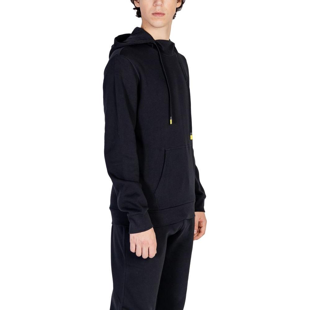 Emporio Armani Underwear black cotton hoodie for men, blending comfort and style with brand logo. Ideal for casual, cool weather wear.