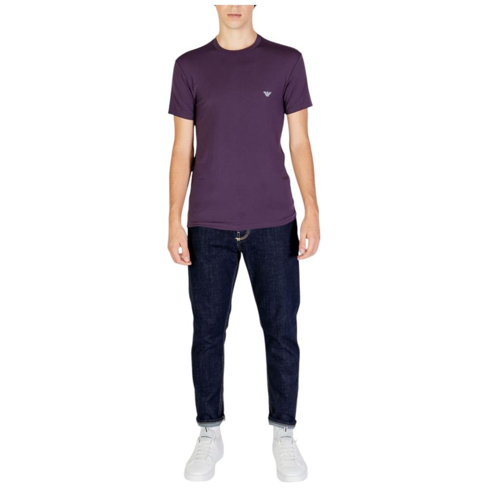 Emporio Armani Underwear purple modal T-shirt for men, short-sleeve, featuring subtle logo, stylishly worn with jeans for a casual look.