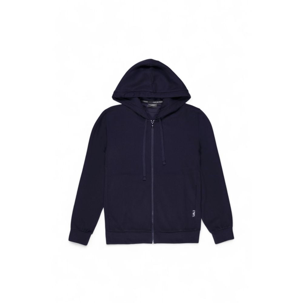 Emporio Armani Underwear blue polyester hoodie with zip closure for men, featuring comfortable fit and modern design.