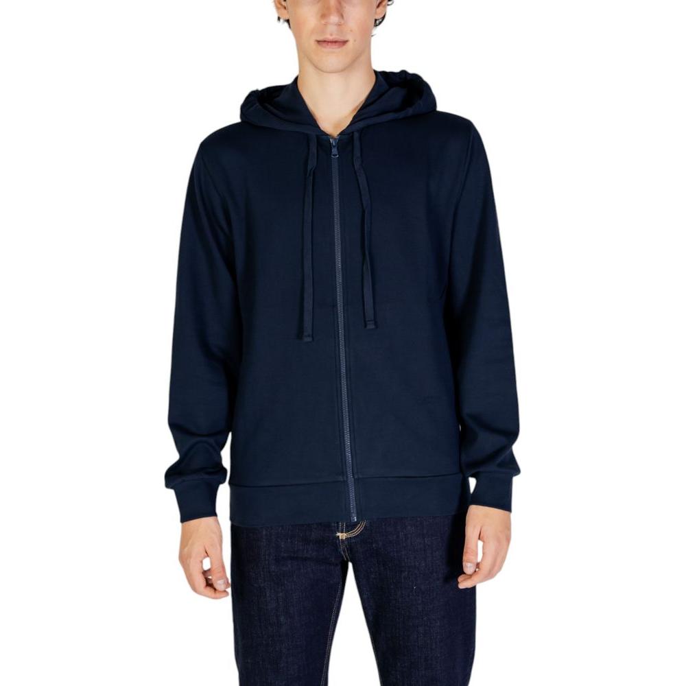 Emporio Armani Underwear blue polyester hoodie for men; casual, comfortable fit with zip closure and hood, ideal for leisure wear.
