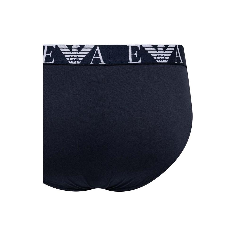 Rear view of Emporio Armani Underwear blue cotton brief with logo waistband, highlighting soft, breathable fabric for men's comfort.