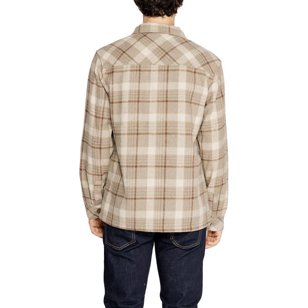 Back view of Hamaki-Ho beige plaid polyester shirt for men, part of the Fall/Winter collection