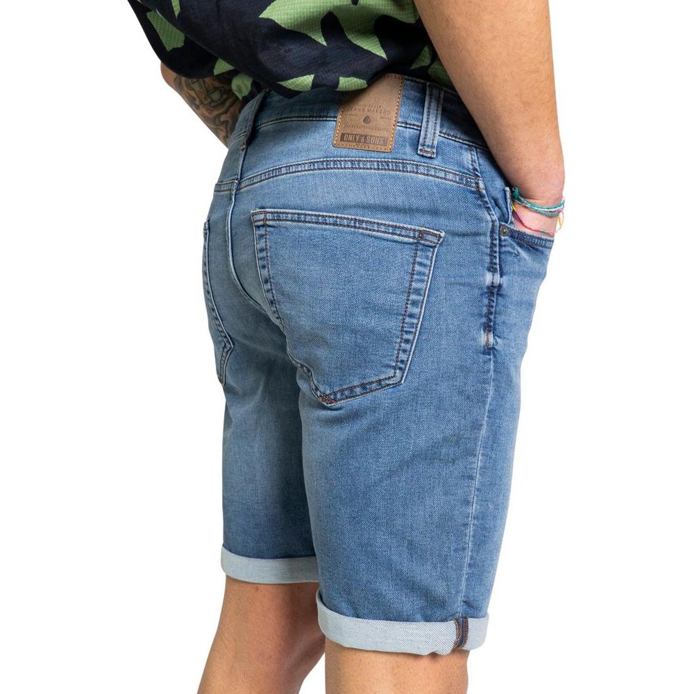Only & Sons blue cotton blend men’s shorts, featuring rolled cuffs and back pockets, ideal for casual summer wear.