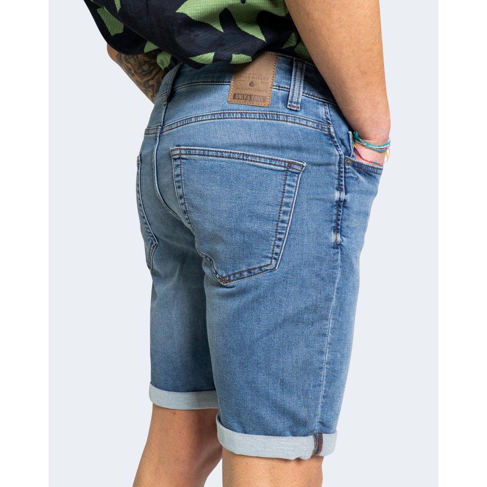 Men's Only & Sons blue cotton shorts, back view, showcasing casual design with rolled cuffs for a relaxed summer style.