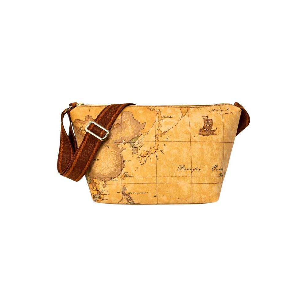 Alviero Martini Prima Classe Beige Artificial Leather Handbag with Map Print, Ideal for Autumn/Winter, 22x40x18 cm