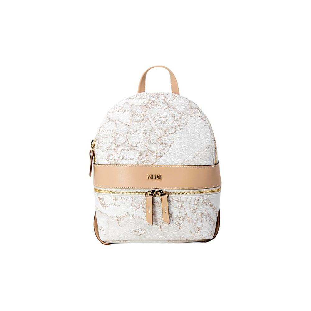 Alviero Martini Prima Classe white backpack, eco-leather, map print, women's spring/summer collection, 26x23x9.5 cm.