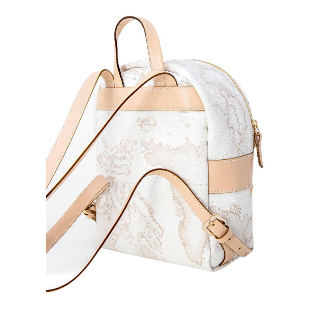 Alviero Martini Prima Classe white synthetic leather backpack with beige straps, eco-friendly spring/summer collection design.