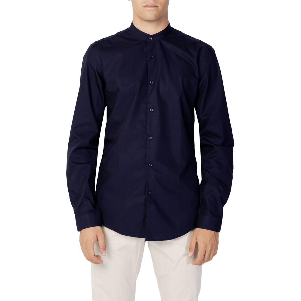 Antony Morato blue cotton shirt, slim fit, long-sleeve, button closure, perfect for formal and casual outfits.