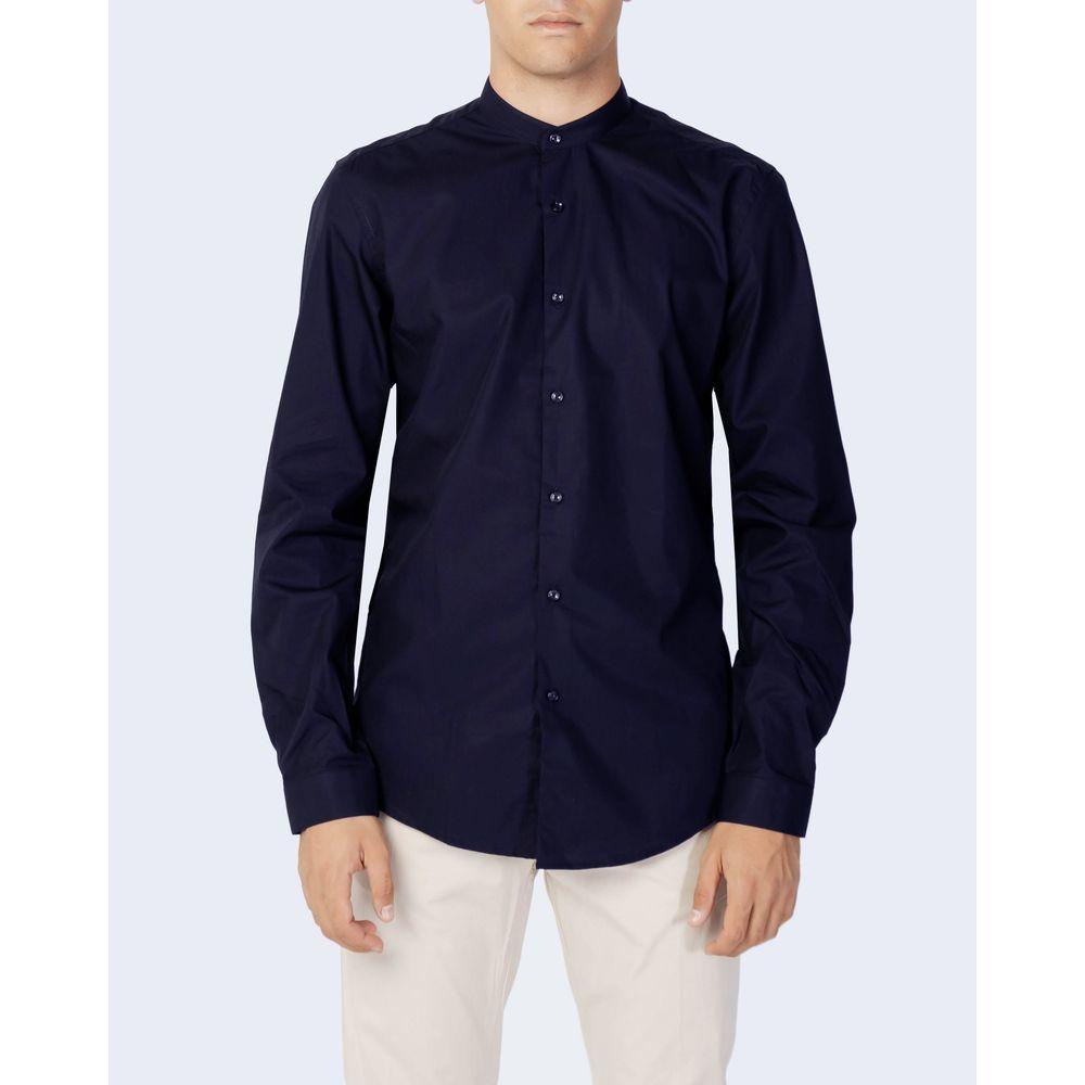 Antony Morato blue cotton slim fit shirt for men with button closure and refined collar, perfect for formal and casual wear.