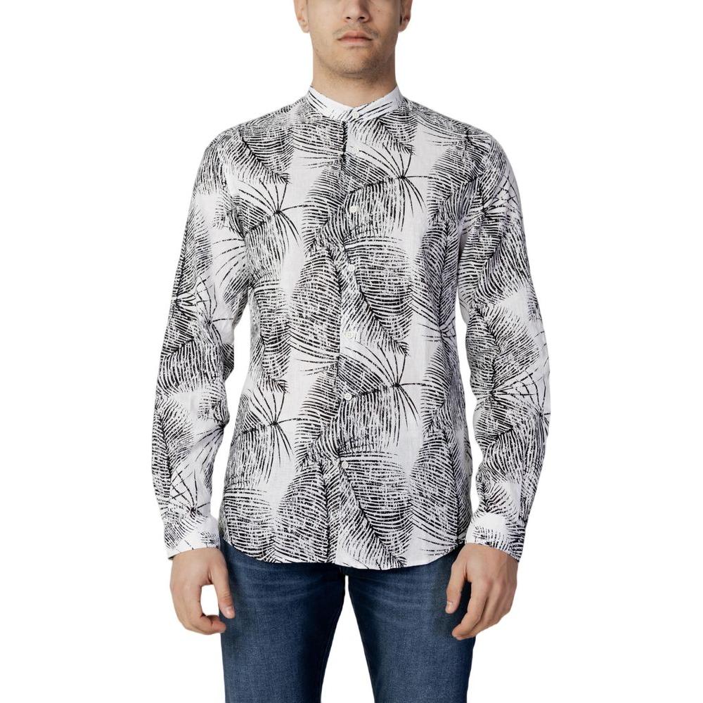 Antony Morato black linen shirt with distinctive pattern, Seoul Slim Fit, long sleeves, elegant style, breathable for warmer days.
