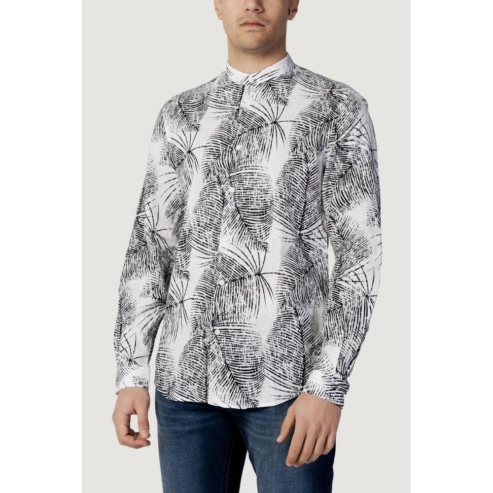Antony Morato black patterned linen shirt, Seoul Slim Fit for men, long sleeves, breathable fabric for warm days, stylish and elegant.