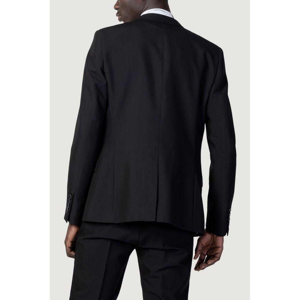 Antony Morato black polyester suit jacket back view, featuring a slim fit and high-quality craftsmanship for formal occasions.