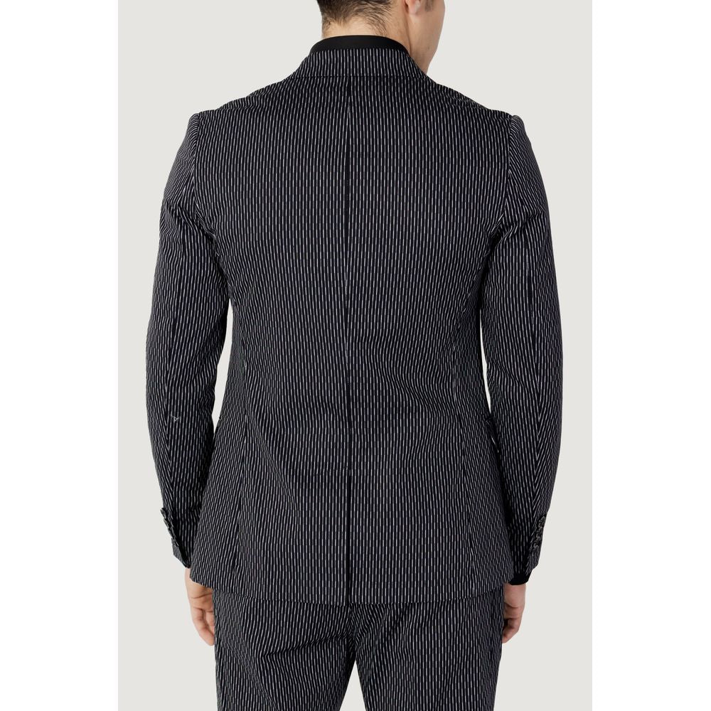 Back view of a men's Antony Morato black cotton blazer, suitable for spring/summer collection. 100% cotton material.