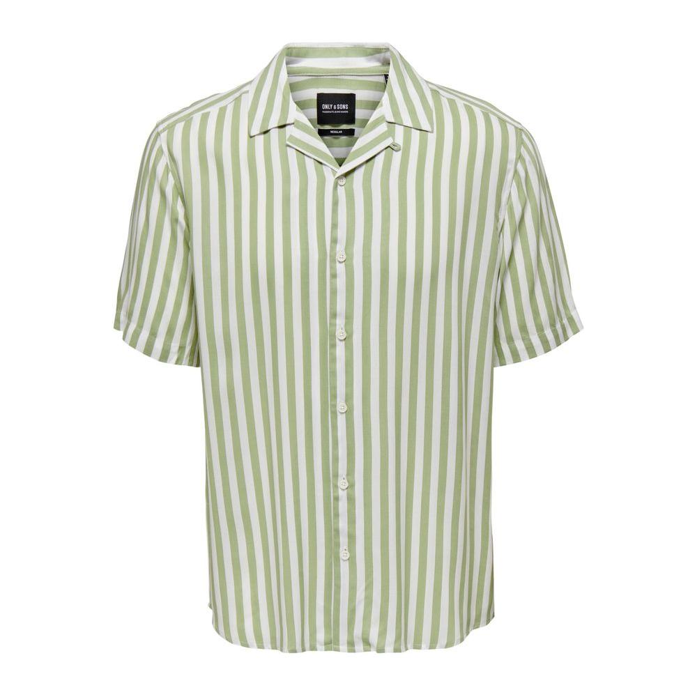 Only & Sons green striped viscose shirt for men, short-sleeve, spring/summer collection