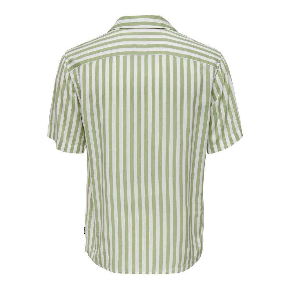 Back view of Only & Sons green striped viscose short-sleeved men's shirt, perfect for spring and summer fashion.