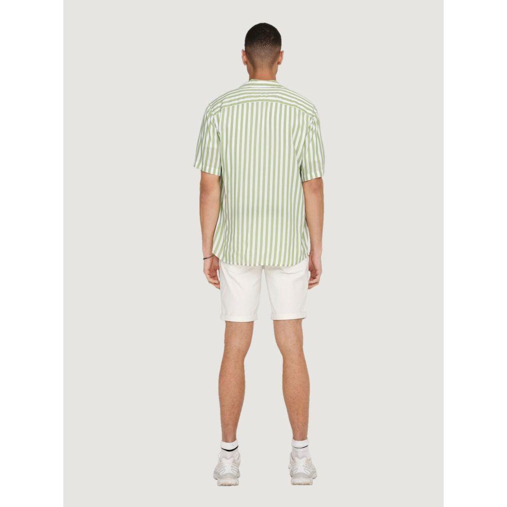 Back view of model wearing Only & Sons green viscose short-sleeved shirt, perfect for spring/summer collection.