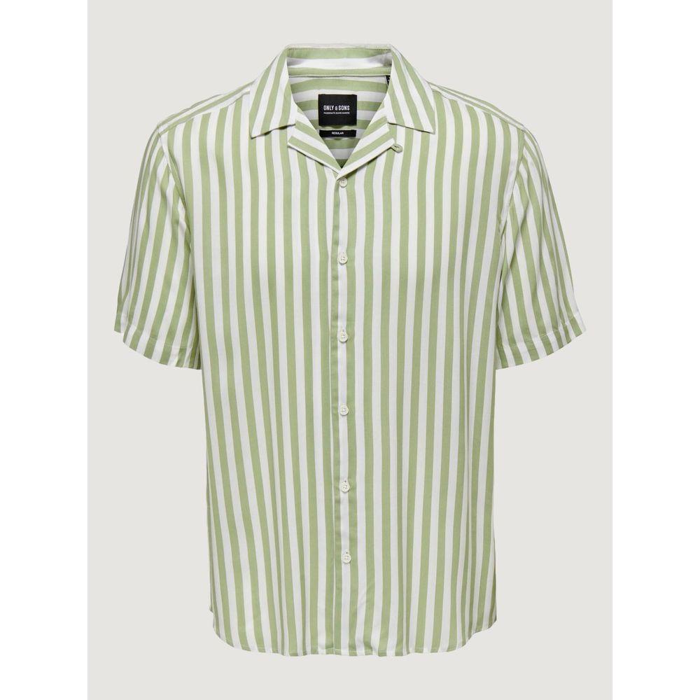 Only & Sons green striped viscose men's short-sleeve shirt, perfect for spring/summer collection.