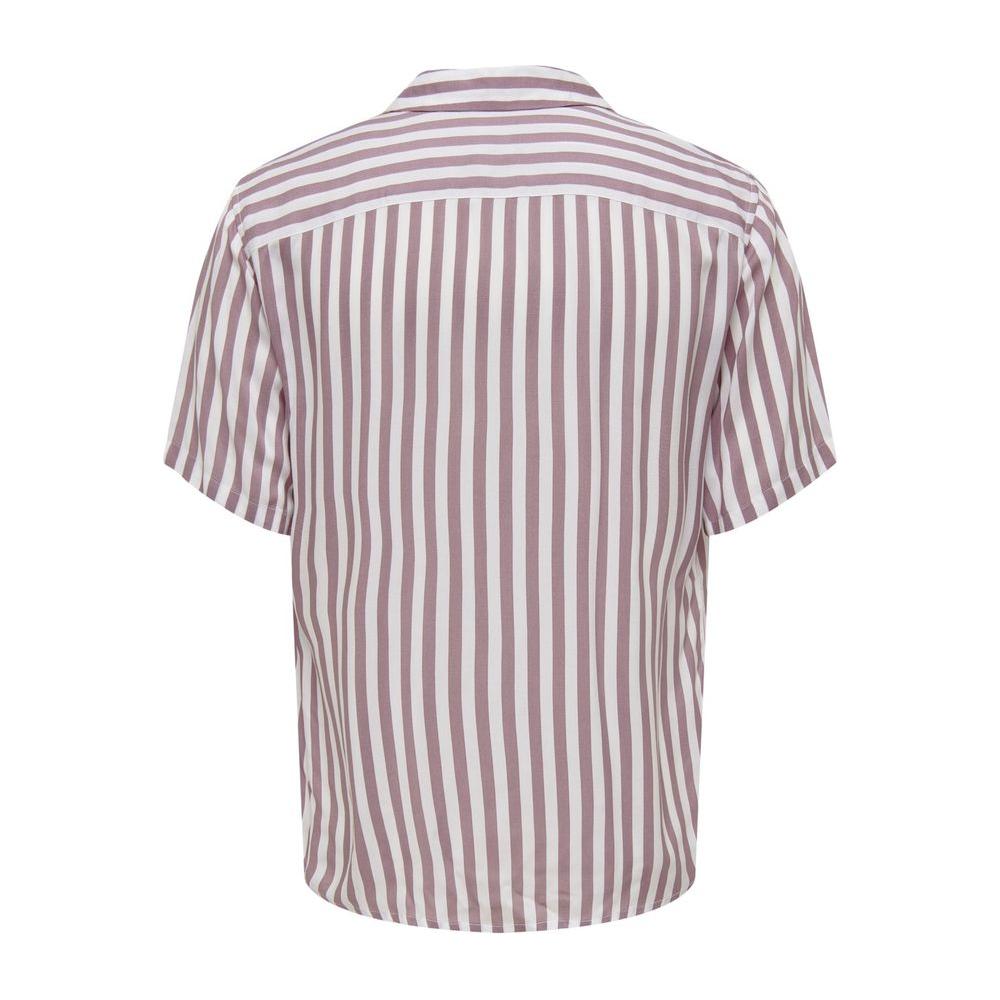 Men's Only & Sons purple striped short-sleeved viscose shirt, spring/summer collection, back view.