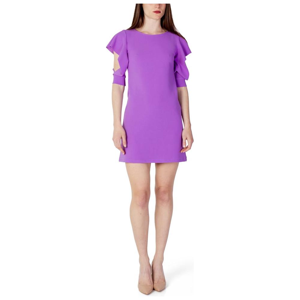 Rinascimento purple polyester women's midi dress, perfect for spring/summer, featuring ruffle sleeves for a stylish look.