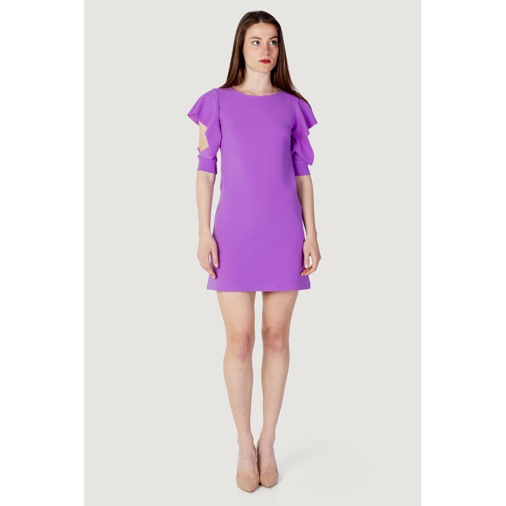 Rinascimento purple polyester midi dress for women, ideal for spring/summer, featuring elegant ruffle sleeves.
