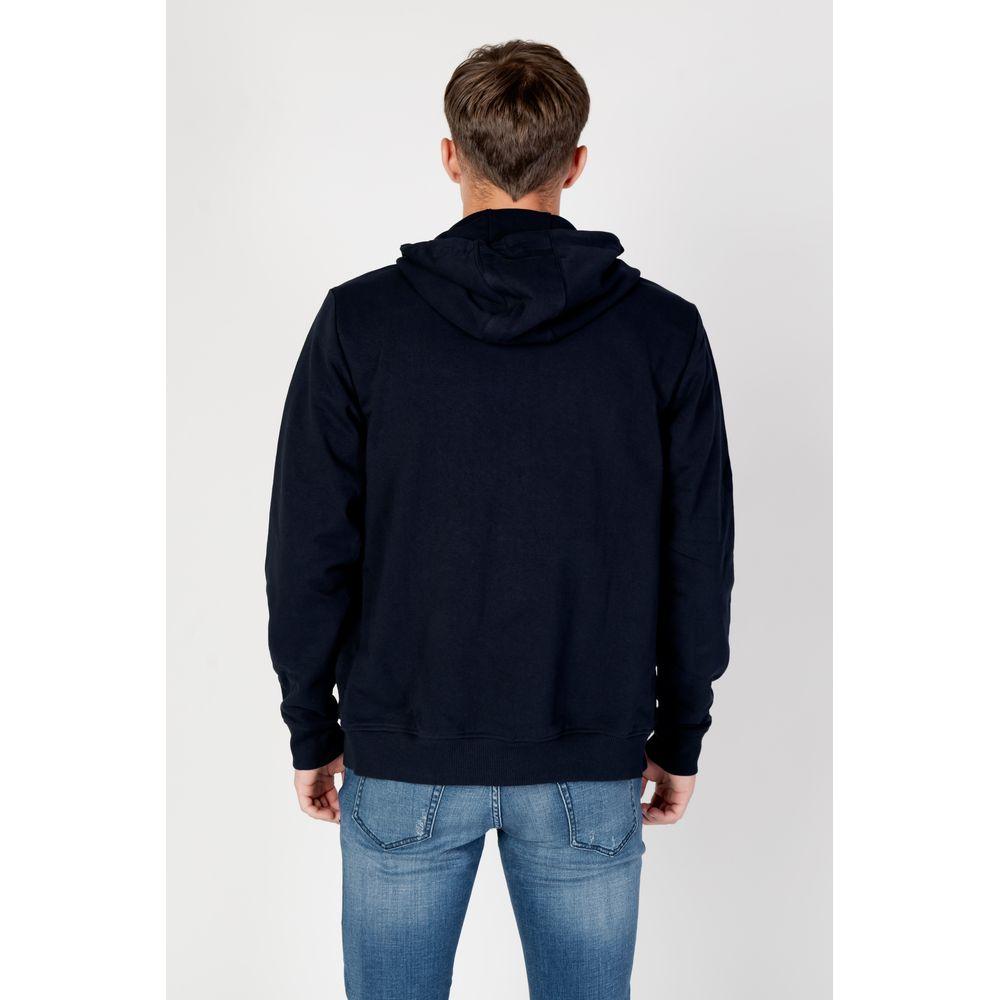 Back view of men's blue organic cotton Tommy Hilfiger hoodie, fall/winter collection.