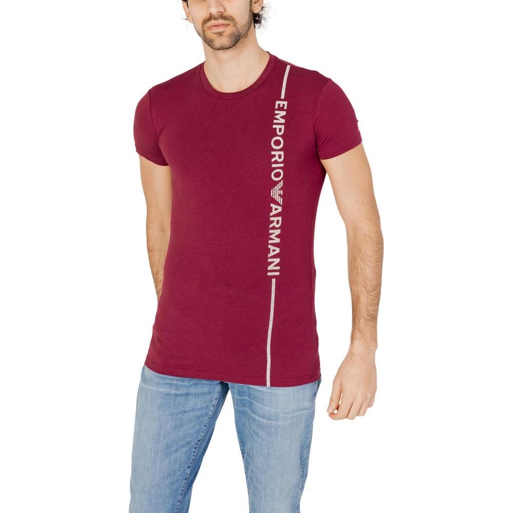 Emporio Armani Underwear Bordeaux Cotton T-Shirt for Men with Brand Lettering, Short-Sleeve, Casual or Layering Wear.