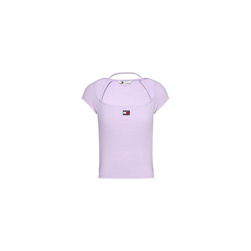 Tommy Hilfiger purple women's recycled polyester t-shirt, spring/summer collection, sustainable fashion