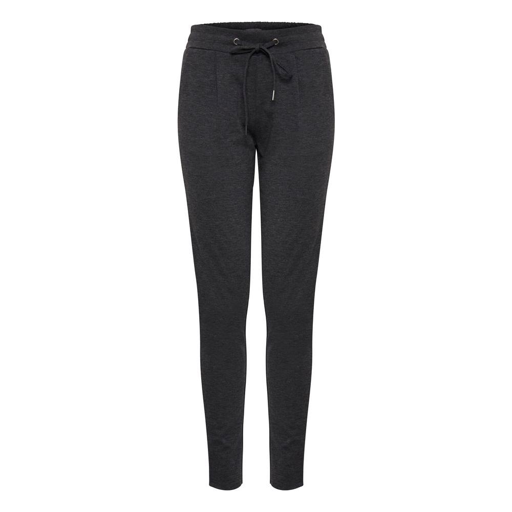 ICHI gray polyester women's cigarette pants, fall/winter collection, made of 74% polyester, 22% viscose, 4% elastane.