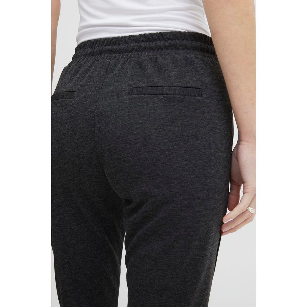 Back view of ICHI Gray Polyester Cigarette Pants, designed for women - Fall/Winter collection, made with polyester, viscose, elastane.