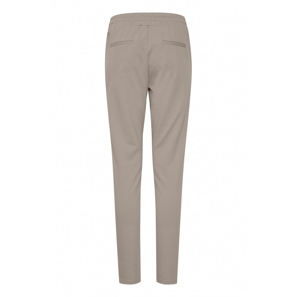 ICHI gray women's cigarette pants, back view, fall/winter collection, made of polyester, viscose, and elastane.
