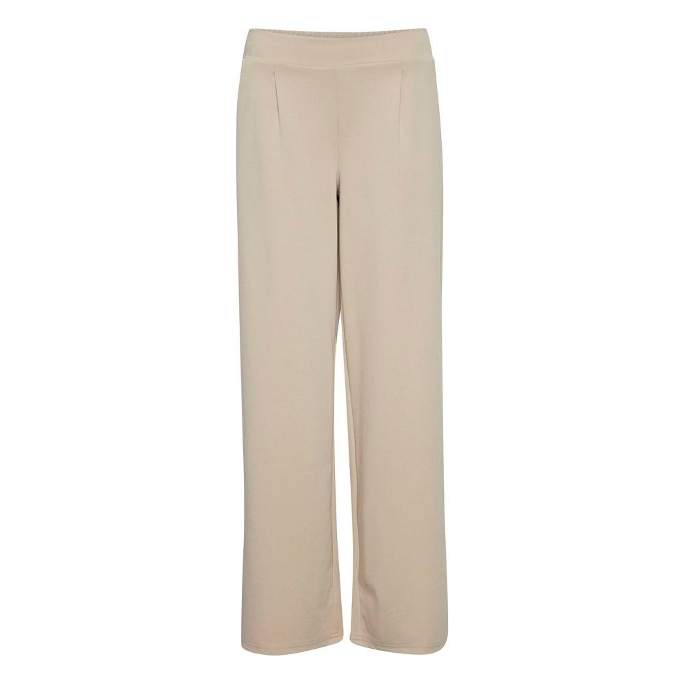 ICHI beige recycled polyurethane regular pants for women, fall/winter collection, eco-friendly with 74% recycled polyester.