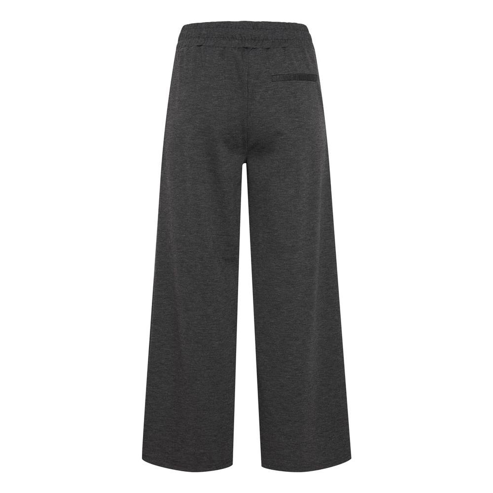 ICHI gray bootcut pants made from recycled polyester for women, fall/winter collection, showcasing back view and eco-friendly style.