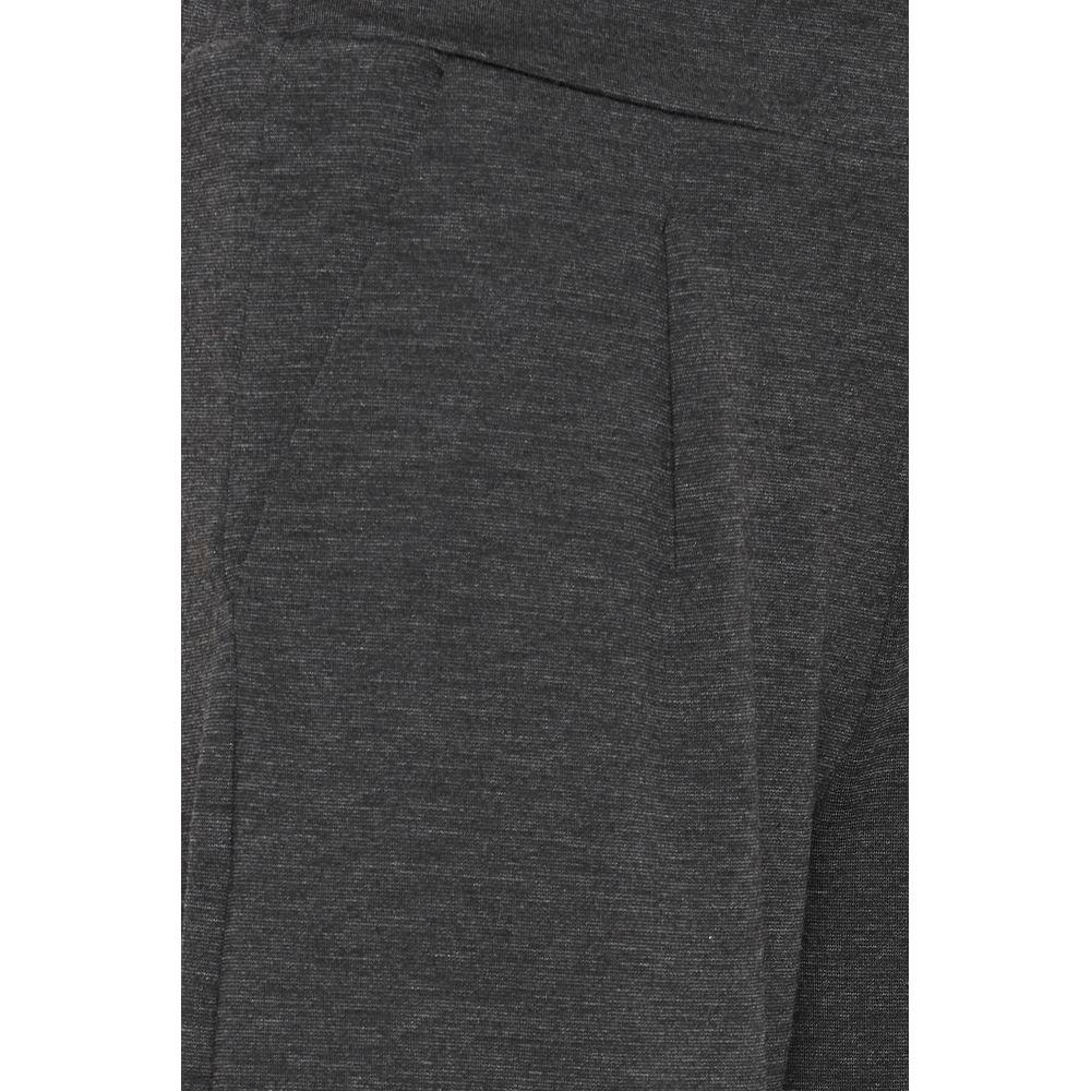 Close-up of ICHI women's gray recycled polyester bootcut pants, featuring a fall/winter design for sustainable fashion enthusiasts.