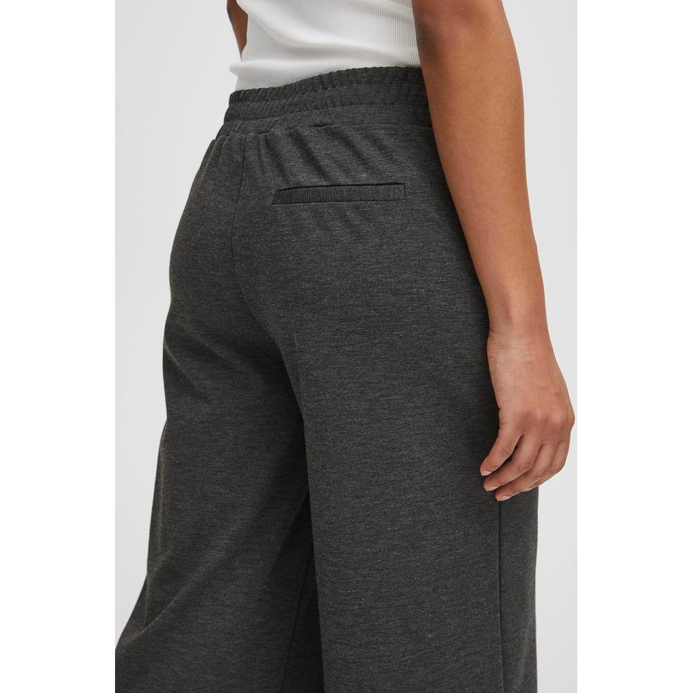 Back view of ICHI gray recycled polyester women's bootcut pants from Fall/Winter collection, showing elastic waistband.
