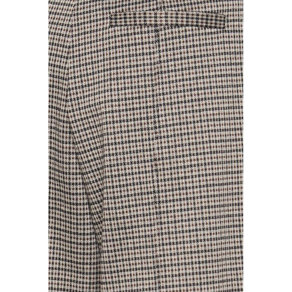 Close-up of ICHI beige check-pattern polyester palazzo pants for women, fall/winter collection, made of polyester, viscose, elastane.