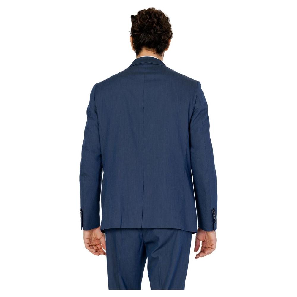 Back view of a man wearing an Antony Morato blue polyester suit, ideal for spring/summer collection.
