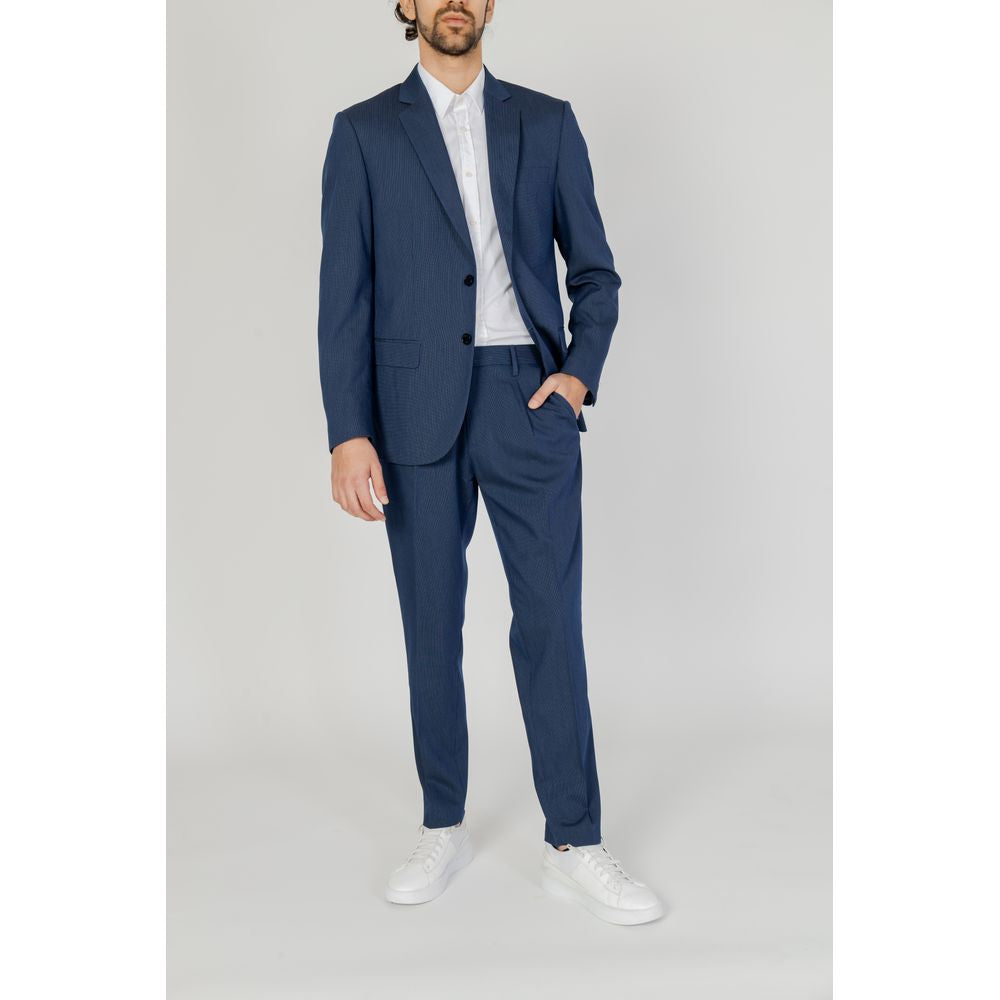 Men's Antony Morato blue polyester suit from the Spring/Summer collection, featuring a stylish jacket and comfortable fit.
