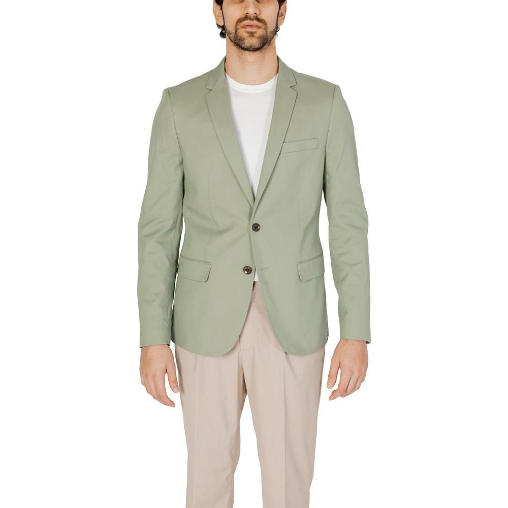 Antony Morato green cotton suit jacket for men, ideal for spring/summer, featuring a blend of cotton, modal, polyamide, and elastane.
